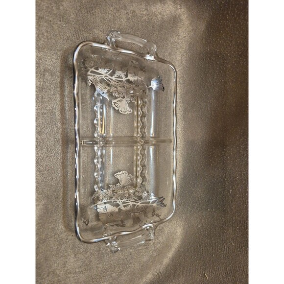 Viking Glass Princess Poppy Sterling Overlay 2 Part Divided Dish Silver City - Picture 1 of 13